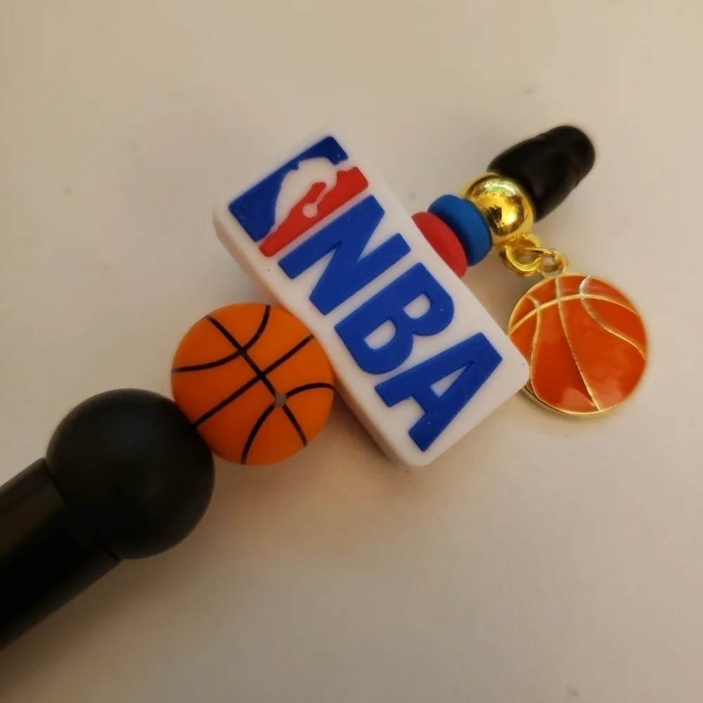 Handmade NBA Basketball Beaded Silicone Focal Bead Pen
